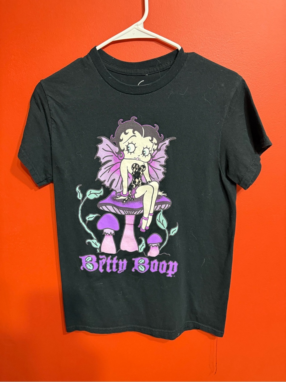 Betty Boop Women’s Black Graphic Tee with Purple Accent